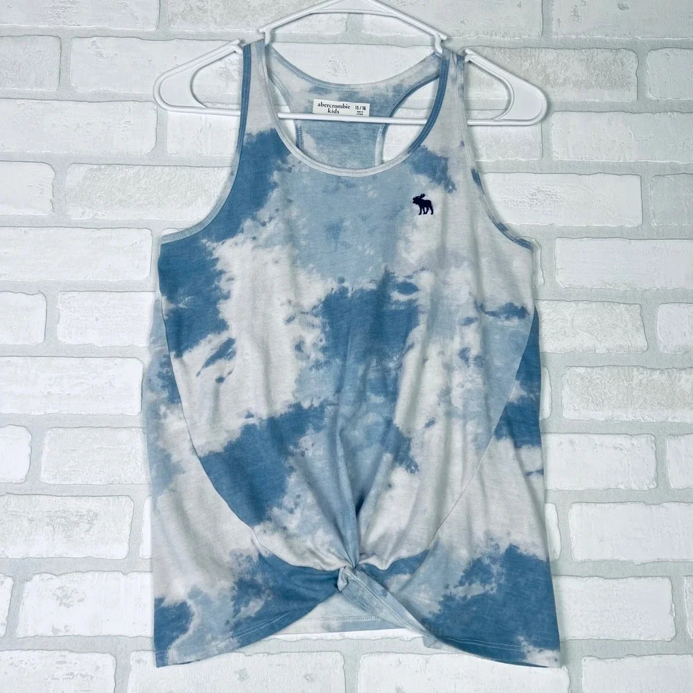 Abercrombie Kids Girls Blue White Tie Dye Twist Front Racerback Tank Top 15/16